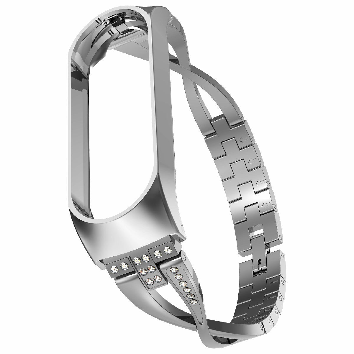 Metal Watch Strap with Diamond Decor X-shaped Steel Strap Replacement for Xiaomi Mi Band 4 3 Metal Watch Strap with Diamond Decor X-shaped Steel Strap Replacement for Xiaomi Mi Band 4 3